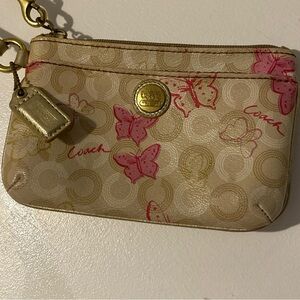 Coach Gold and Pink Butterfly Vintage Waverly Signature Wristlet Y2K